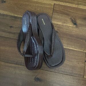PrettyLittleThing Dark Brown Croc Sandals